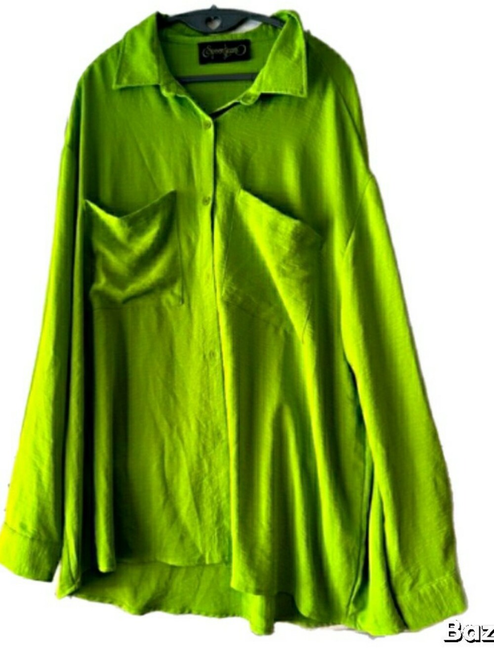 Oversized Button-Down Shirt in Lime Green, 3X